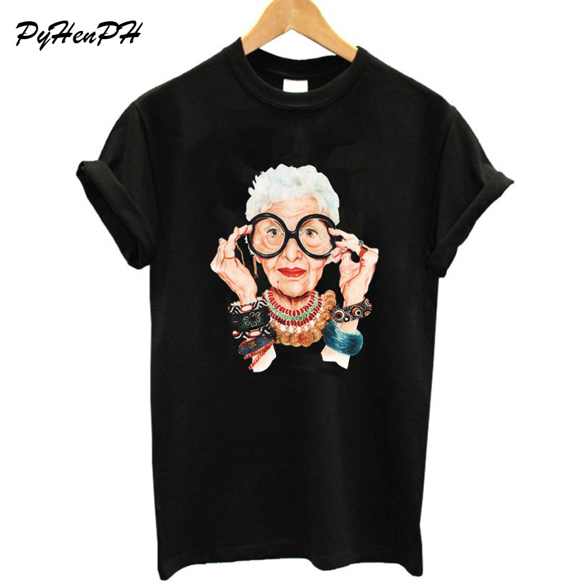 

New 2018 Summer Tumblr Fashion Old Women Print T Shirt Women Coon O-neck Short Sleeve Tops For Women Kawaii Tshirt, C1