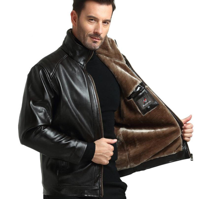 

Men PU Faux Leather Jackets Winter Fleece Thick Warm Coats Black Brown Zipper Jackets Free Shipping