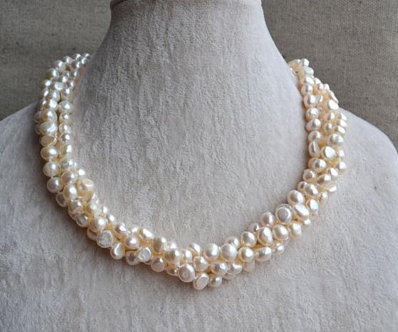 

Baroque Pearl Jewellery,4rows 6-7mm White Color Natural Freshwater Pearl Necklace,New Free Shipping