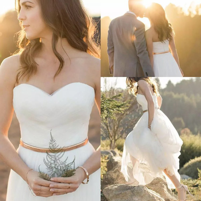 

Stunning 2018 Ivory Tulle Country Wedding Dresses Cheap Mosaic Gold Color Sash Long Bridal Gowns Custom Made From China EN12233, Custom made from color chart