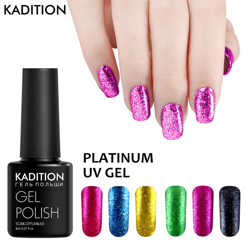 

KADITION Newest Nail Art Platinum Paint 8ml 12 Colors Colorful Glitter Starry LAK Soak Off Shining Long Lasting GelPolish Primer, 61pink