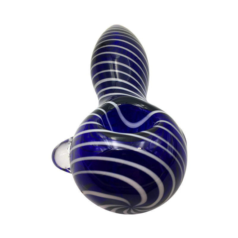 

4 Inch spoon pipe portable pyrex glass hand pipes hand blown with white stripes