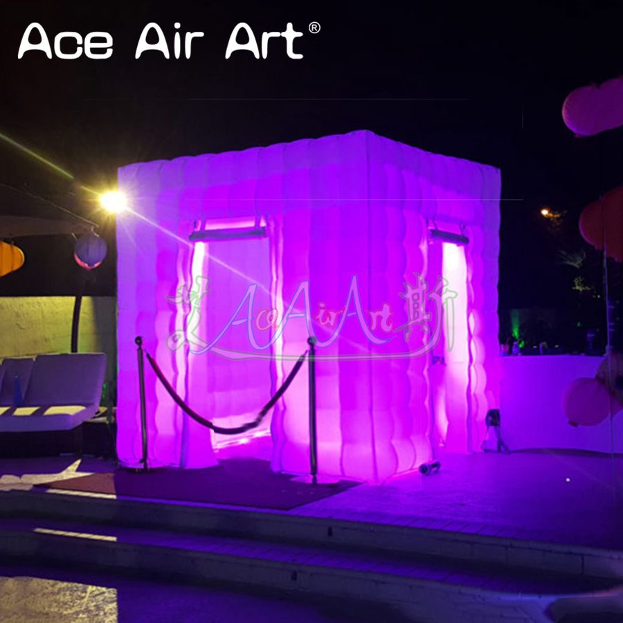 

Beautifully Designed Portable Three Window Inflatable Photo Booth with LED Lights and Foldable Curtains for Selfie On Sale