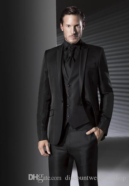 

Top Design Groom Tuxedos One Button Black Peak Lapel Groomsmen Best Man Suit Wedding Mens Suits (Jacket+Pants+Vest+Tie) J409, Same as image