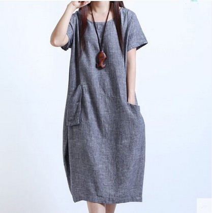 

cotton linen dresses summer short sleeves women's clothes Korean loose slimming plus size dress M-5XL high quality solid casual dress, Wine