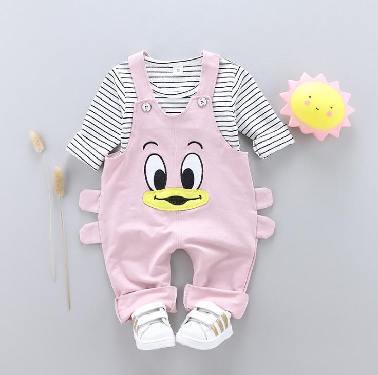 

Wholesale 2018 autumn new cute strap children's two-piece suit girls suit, White