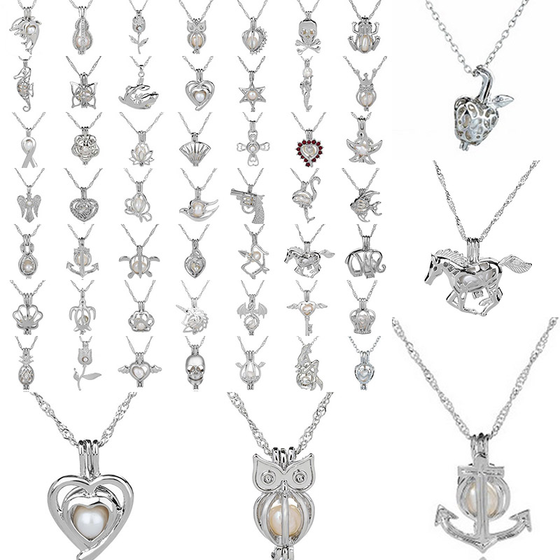 Femmes creux silver oyster Pearl Cage Perle Médaillon Pendentif Chaîne Bangle Bracelet