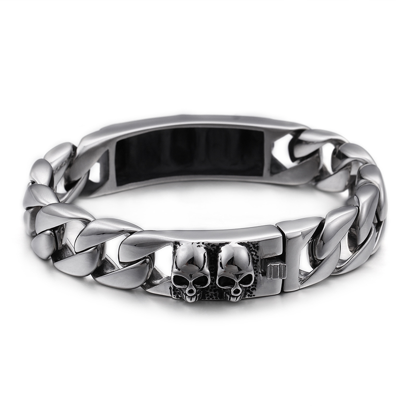 

Classic Skeleton Pattern Stainless Steel Bracelet Men's Thick Heavy High Polished Skull Bangle Fashion Rock Jewelry