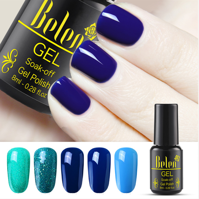 

Belen 8ml Blue Green Bling Glitter UV Gel Polish Manicure Shiny Soak Off Gel Nail Polish Vernis Semi Permanent Gellak Base Top, 455