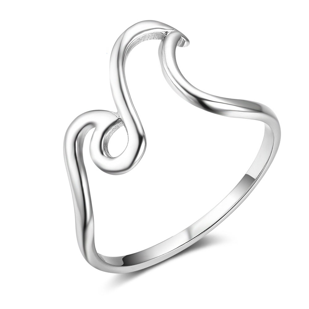 Gran llanura de plata esterlina 925 anillo de la joyería de diseño de onda