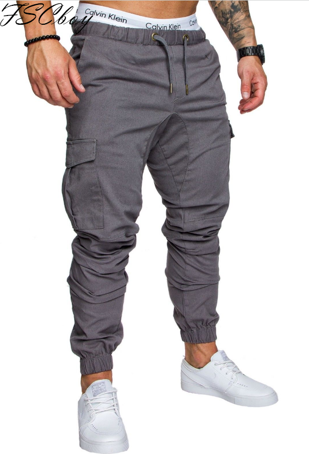

Men Casual pants Solid Color Harem Sweatpants Male Cotton Multi-pocket Sportwear Baggy Comfy pant Mens Joggers, Coffee