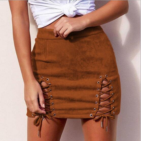 

New Suede Sexy Skirt Bandage Short Dress Women Fashion Sexy Skirt, White