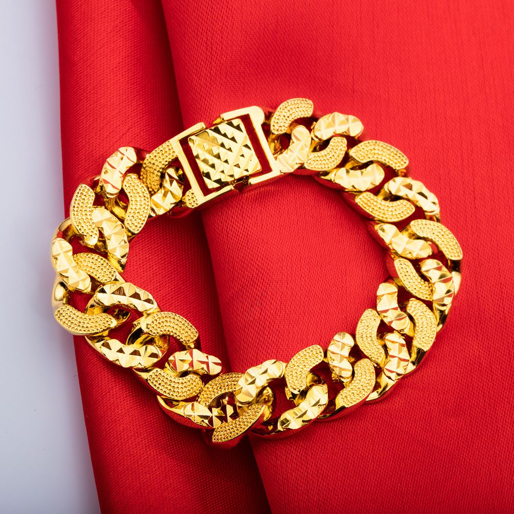 Massive Womens Mens Bracelet Link Chain 18k Yellow Gold Filled Fashion Wrist Bracelet Gift 18cm Long-image-412398491