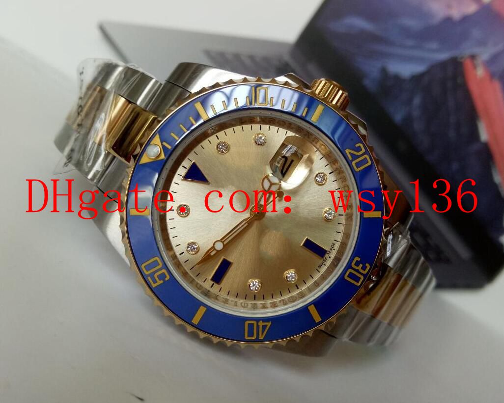 

High Quality Mens Date Wrist Watch 16613 18k Yellow Gold/Steel Serti Diamond Dial 40mm Mens Mechanical Automatic Watches