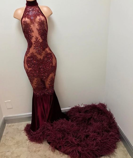 

Evening dress Yousef aljasmi Kim kardashian Halter Feather orstrich Velvet Mermaid Almoda gianninaazar ZuhLair murad, Same with picture