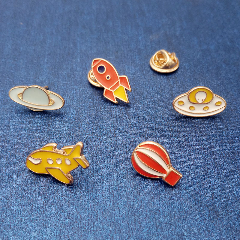 Space Aerospace Series Aircraft Rocket Hot Air Balloon Airship Small Size Cute Alloy Enamel Brooches Pins Mini Lapel Pins For Mens Women-image-416011916