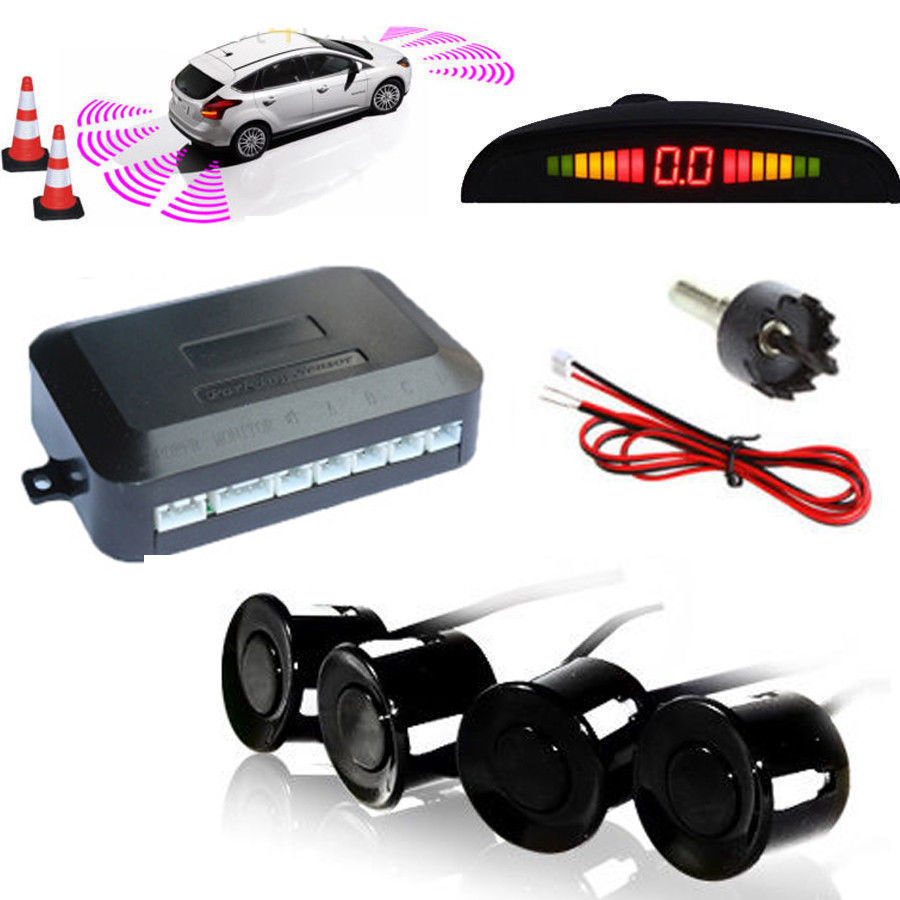 

New DC12V LED BIBIBI Car Parking 4 Sensors Auto Car Reverse Backup Rear Buzzer Radar System Kit Sound Alarm