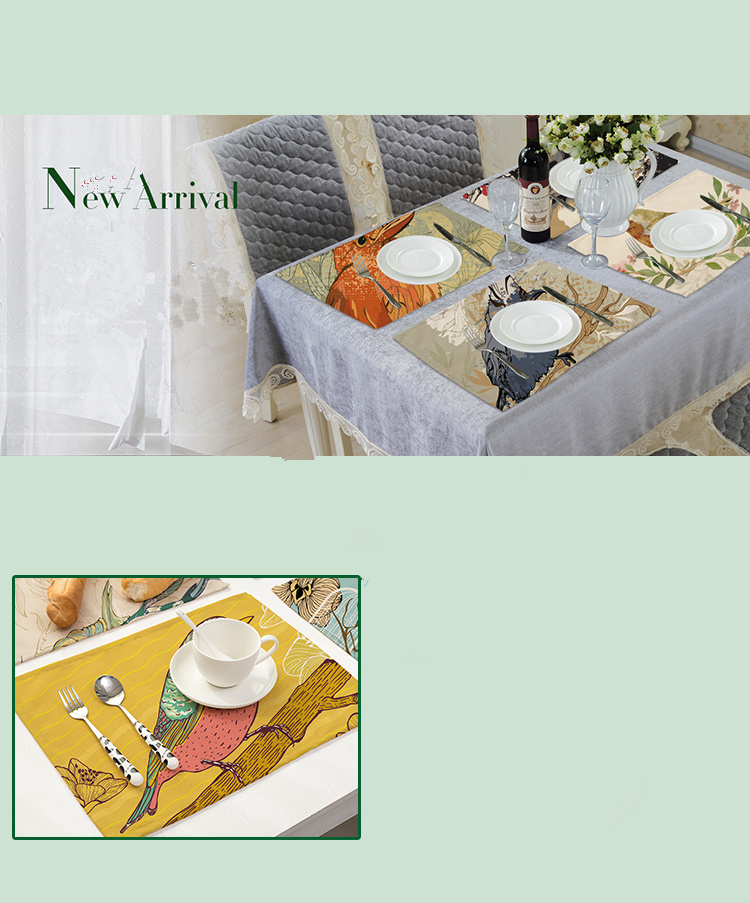 

Rural Birds Print Table Mats Cotton Flax Heat Insulating Mattress Western-style Food laying Pads cloth Dining Mat MYJ 057
