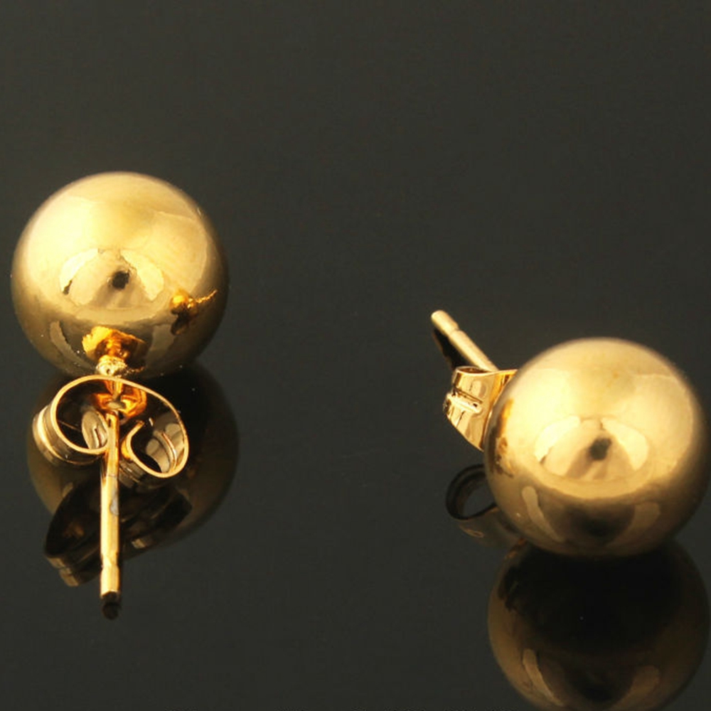 Ball Stud Earrings 18k Yellow Gold Filled Smooth Round Simple Style Womens Girl Pierce Earrings Gift-image-414488198