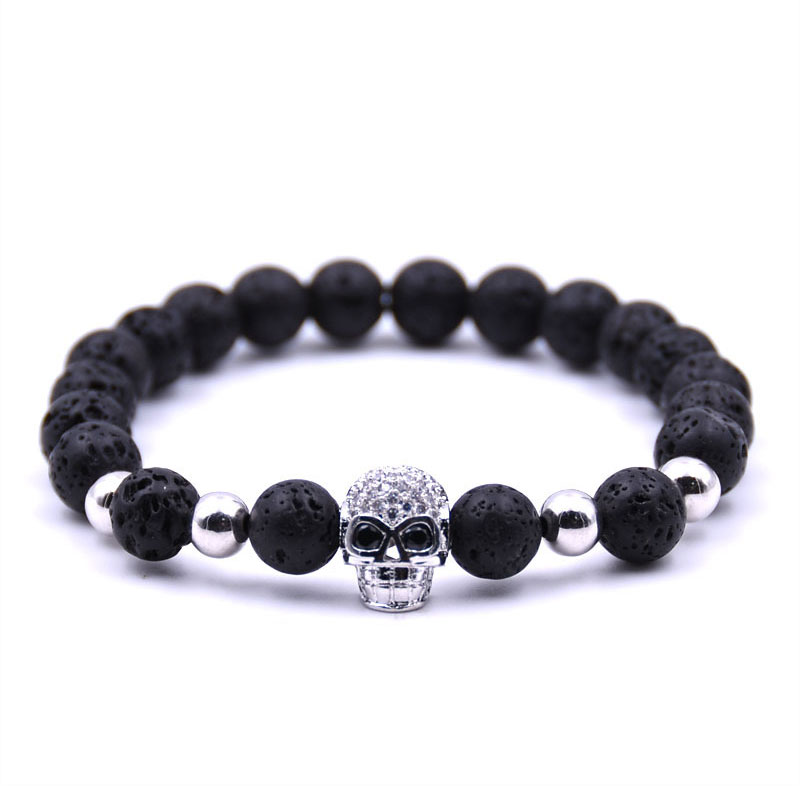 

New Products Christmas Gift Lava stone Beads black Skull Yoga Bracelets Men Party Jewelry Gift free shipping