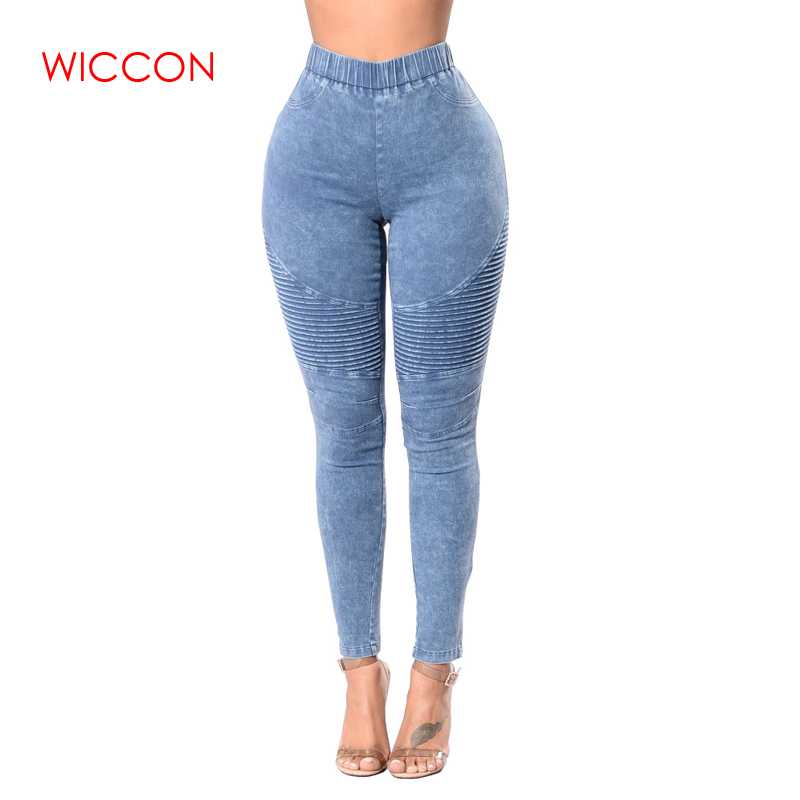 

Pleated Design Women Jeans Pants High Waist Slim Long Jeans Female Elastic Waist Pencil Pants Causal Hip Ladies XXL, Dark blue