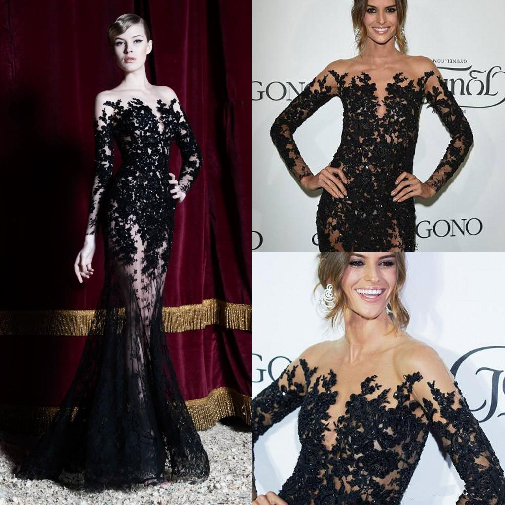 

Evening Dresses Long Sleeves Black Lace Sheer Mermaid Prom Dresses Party Gowns Long Special Occasion Dubai Arabic Dresses, Royal blue