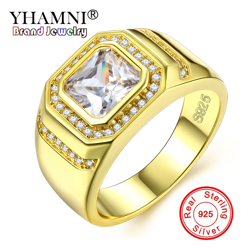

YHAMNI Fine Jewelry Gold Color Men Ring Original 925 Silver CZ Zircon Fashion Wedding Rings for Men KYRA0114