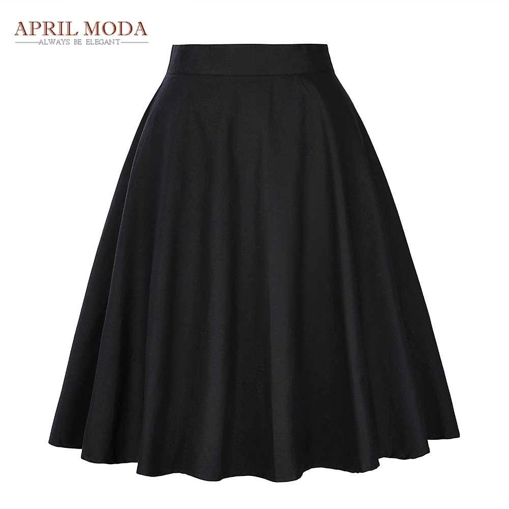 

Elegant High Waist Pleat Skirt Black Knee Length Flared Skirts Retro Vintage 50s Rockabilly Swing Skirts Women Faldas Saia Jupe