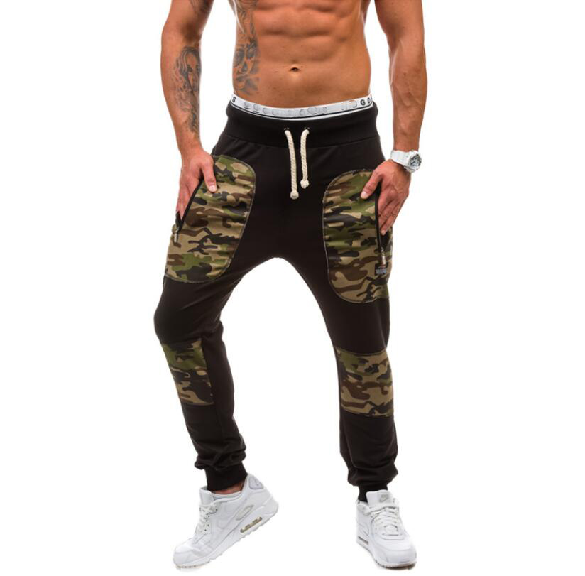 

Men's Harem Pants Camouflage Patchwork Long Pants with Zipper Pockets Elastic Waist Joggers Sports Trousers Sweatpants with Drawstring, Dark grey