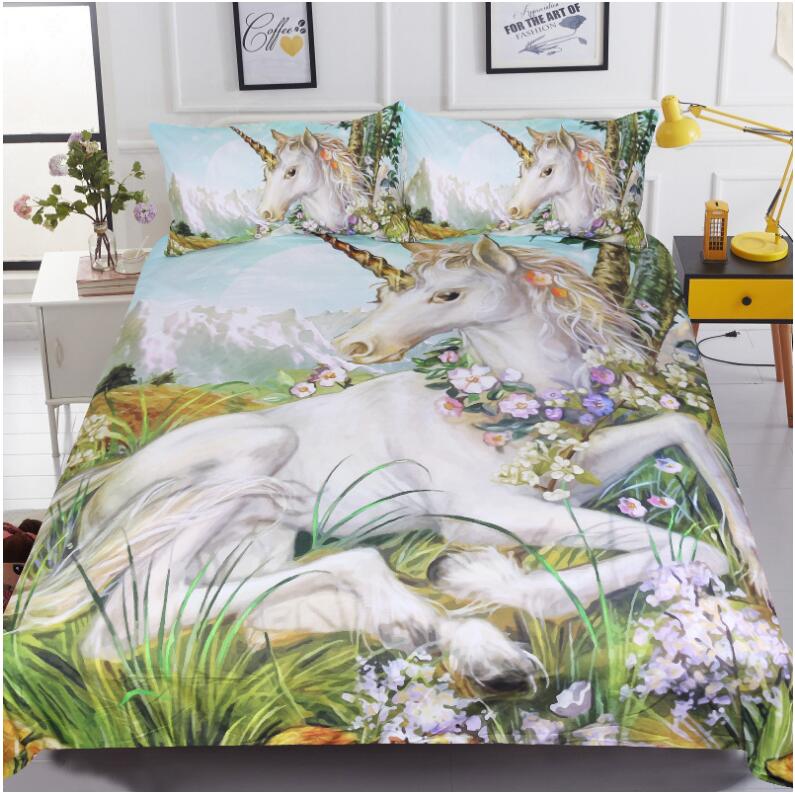 

3D Unicorn Painting Bedding Sets Duvet Covers for Twin King Size Bed Europe Style Bedding Duvet Cover Sheets Pillow Shams Cover PXF 002, As picture