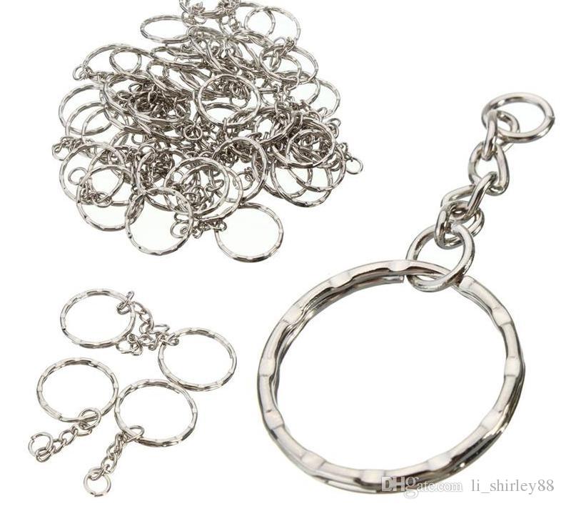 10pcs HOT DIY 30mm Polished Silver Keyring Keychain Split Ring Short Chain YC