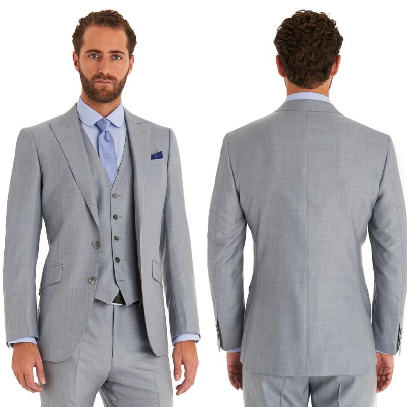 

Customize Light Grey Groom Tuxedos Two Button Side Vent Groomsman Blazer Excellent Men Business Formal Prom Suit(Jacket+Pants+Tie+Vest), Same as image