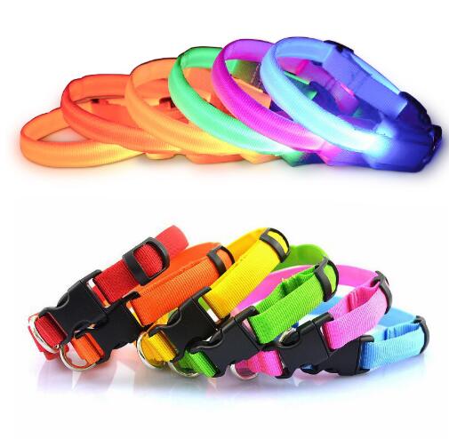

LED Dog Glowing Collars Night Safety Flashing Glow Dog Cat Collar Nylon L Accessories