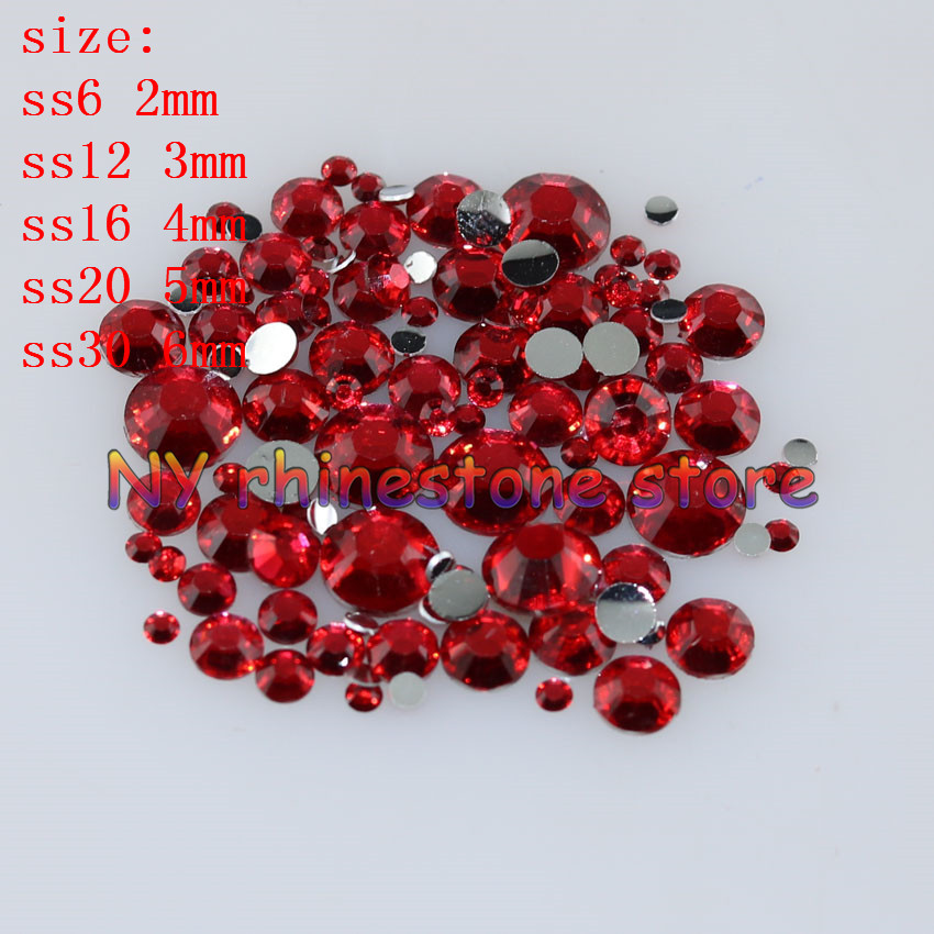 1000-10000PCS / BOLSA 2-6mm Crystal Red Resin Crystal Rhinestones Flatback Super Glitter Nail Art Decoración de la boda Applique No Hotfix 09