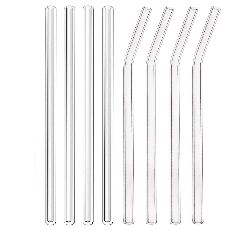 

8.5"x8mm Reusable Clear Glass Drinking Straws Eco-Friendly Dinking Straws Bent Straight Milk Cocktail Straw