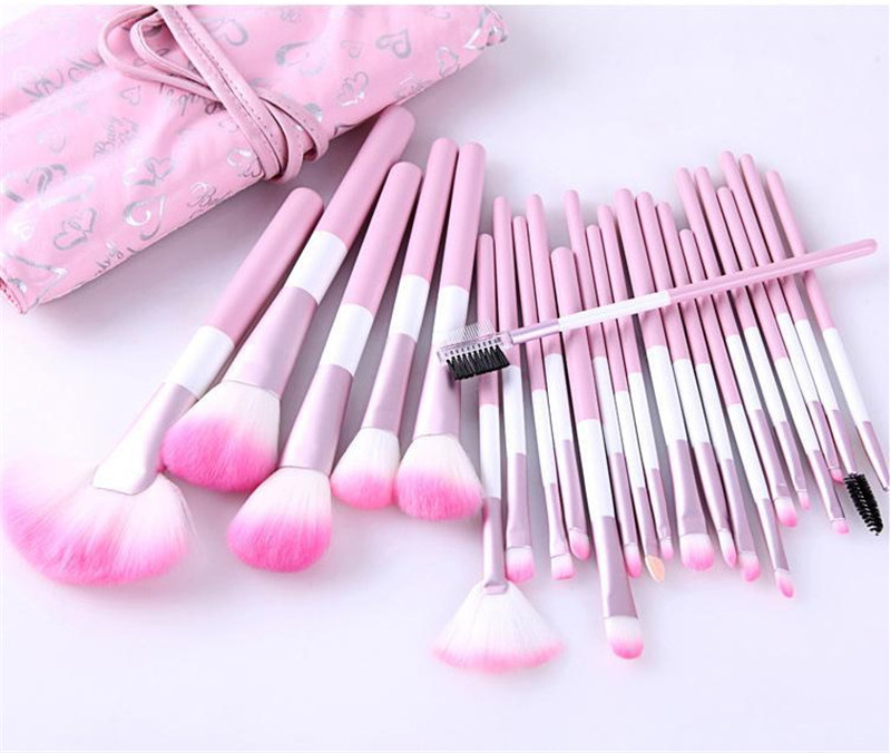 

24Pcs Pink Makeup Brushes Set High Quality Pro Blush Foundation Powder Brush Kit Cosmetic Beauty Tools With Pink heart Bag Case