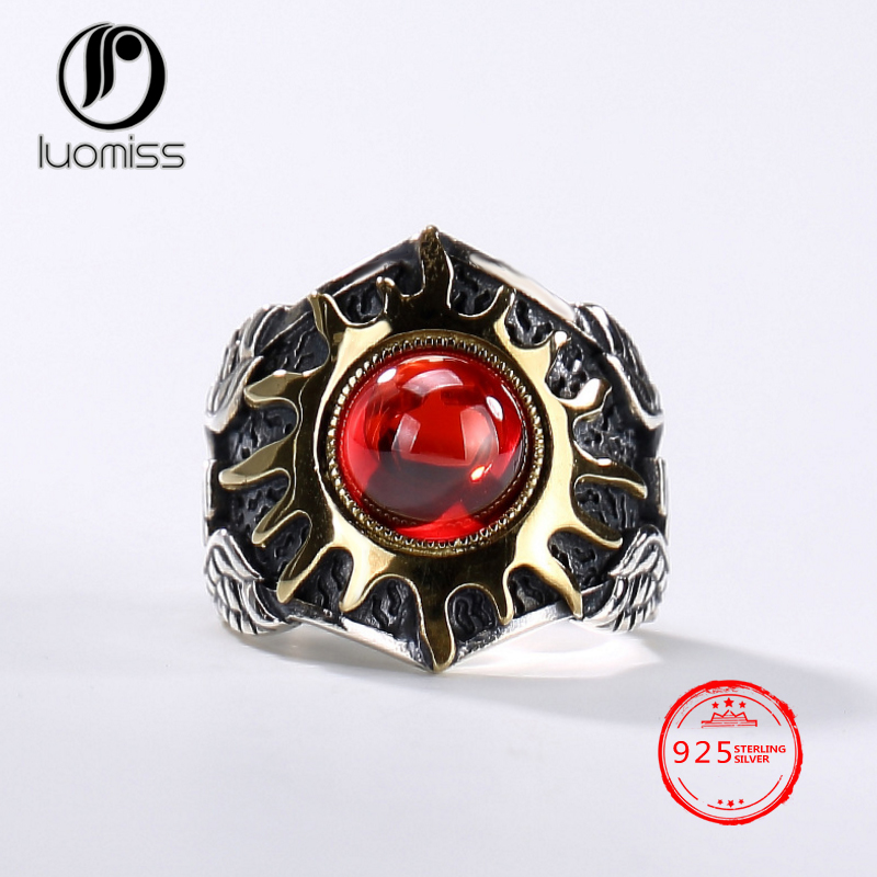 100% S925 Sterling Silver Adjustable Retro Sun God Apollo Ring for Men Boys
