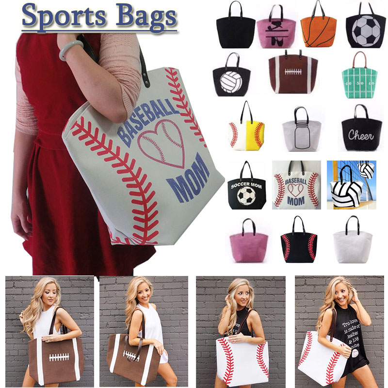

2018 Baseball Softball Soccer Football Canvas Tote Sports Bags Tote Bag Womens Purse, Please message us what color you need