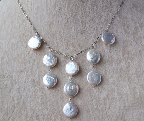 

100% Natural Pearl Jewellery,White Color Coin Freshwater Pearl Necklace,18inches Wedding Birthday Party Women Gift