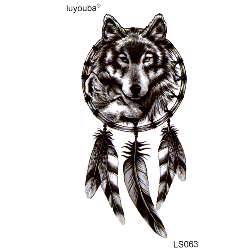 Black Wolf Waterproof Temporary Tattoos Men Harajuku Beauty Animal