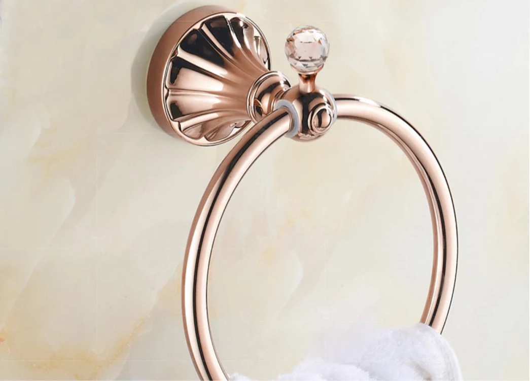 

wall mounted Towel Rings Luxury Crystal rose gold Chrome bath towel holder/rack Stainless steel Towel Bar Bathroom hardware, Rose god