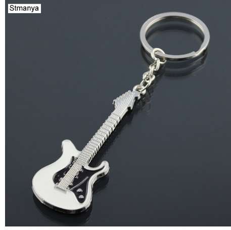 New Design Classic Guitar Keychain Car Key Chain Key Ring Musical Instruments silver pendant For Man Women Gift wholesale 17079