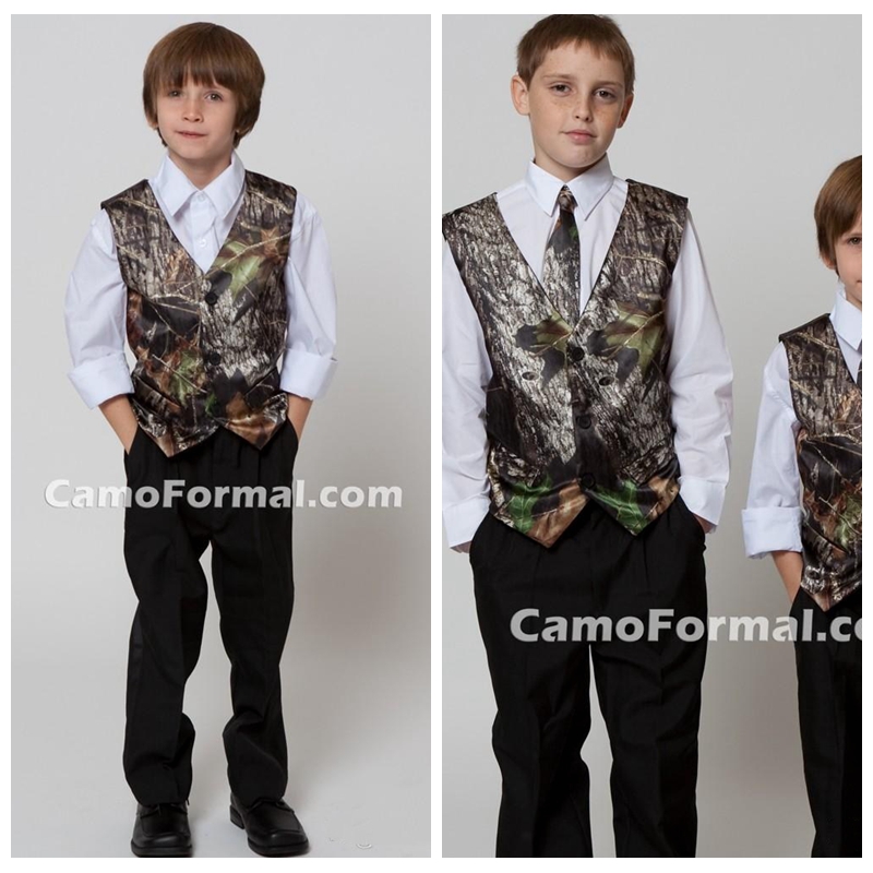 

2018 Top Sale Camo Boy's Formal Wear Vests With Ties Camouflage Groom Boy Vest Cheap Satin Custom Formal Wedding Vests Camouflage, Same as image
