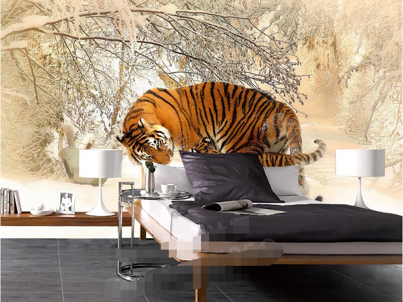 

3d wallpaper custom photo Tiger winter snowy beautiful scenery background wall 3d wall murals wallpaper for walls 3 d living room, Picture shows