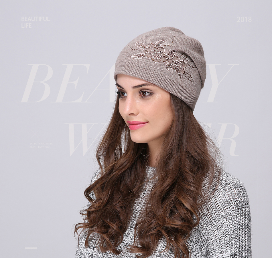 womens winter hat with flower