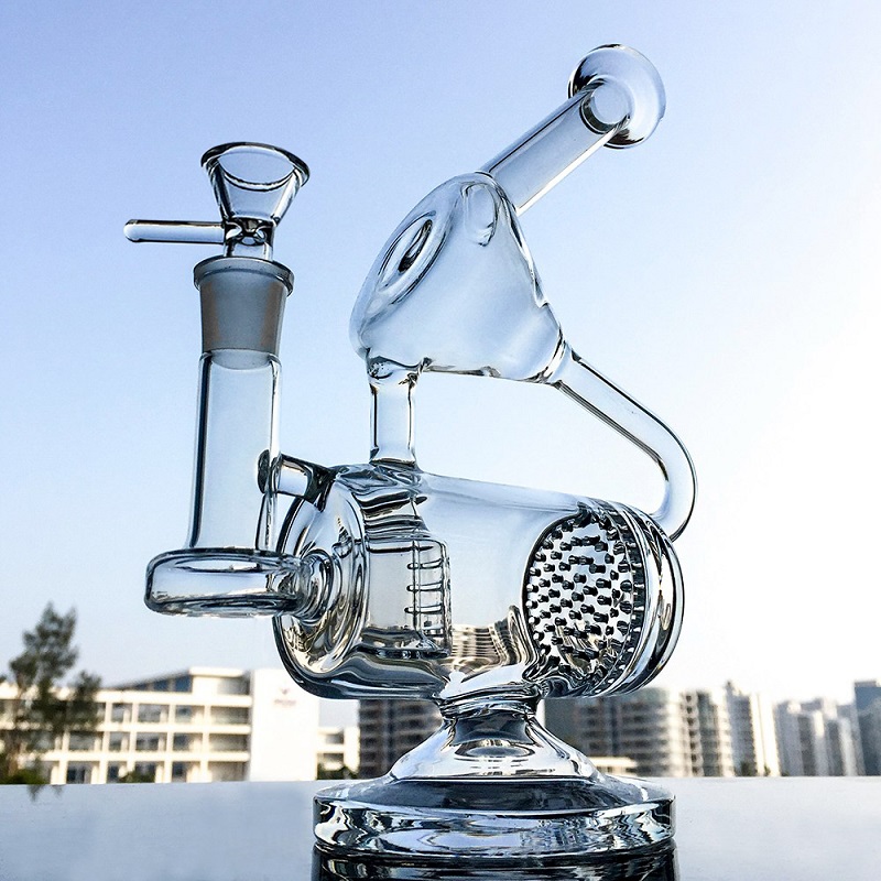 

Hookahs Unique Glass Bong Clear Water Pipe Recycler Dab Rig comb and Inline Perc Oil Rigs 14.5mm Joint Bongs Water Pipes Percolator WP143