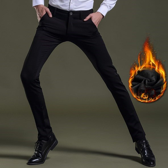 

Brand Mens Autumn Winter Black Slim Velvet Dress Formal Pants for Men Business Casual Fleece Suit Pants Male Work Long Trousers