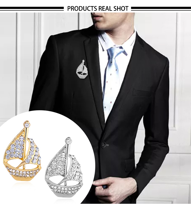 

Rhinestone Crystal Sailing Boat Brooches Scraf Pin Korean Style Elegant Fashion Crystal Concise Classic High Quality Pin Brooches