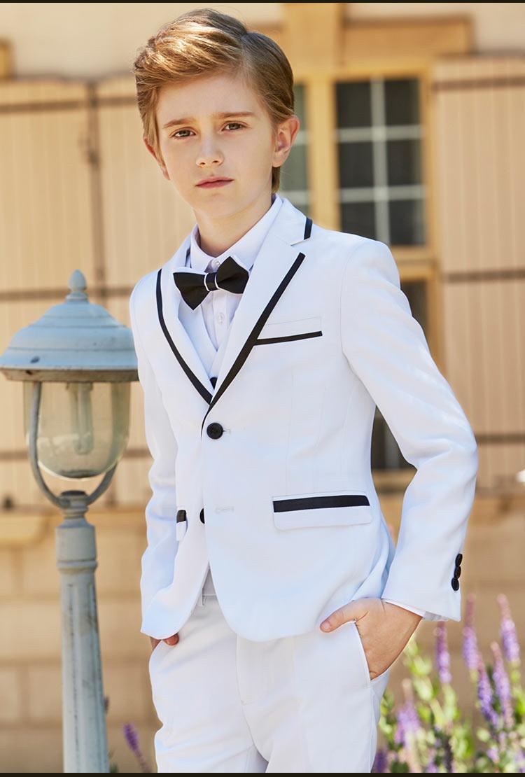 

New Fashion White Boy Formal Wear Notch Lapel Boy Kid Attire Clothes For Wedding Birthday Party (Jacket+Pants+Bow+Vest), Extra fee