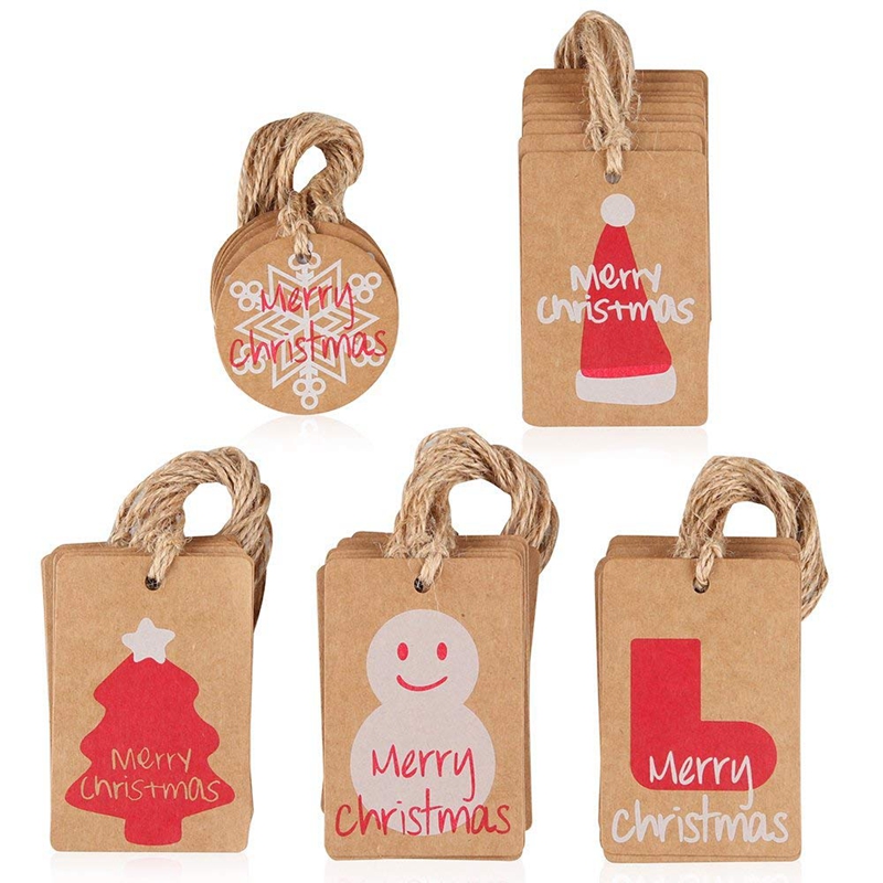 100 Brown Kraft Paper Gift Tags Christmas Scallop Label Blank Luggage String Je